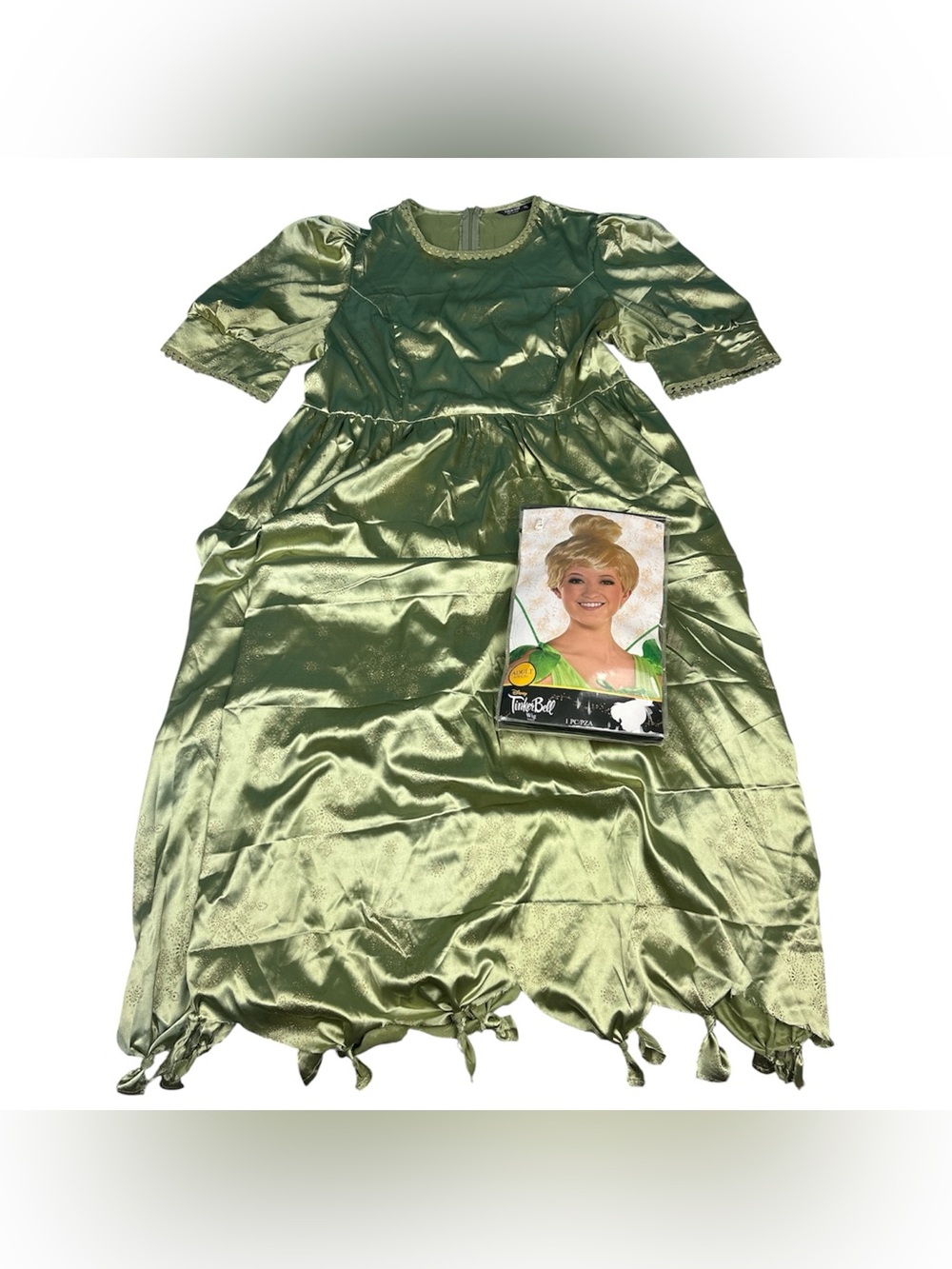 Tinker Bell Adult 1XL Costume Dress Wig Green Maxi Modest Blonde Halloween Shein
